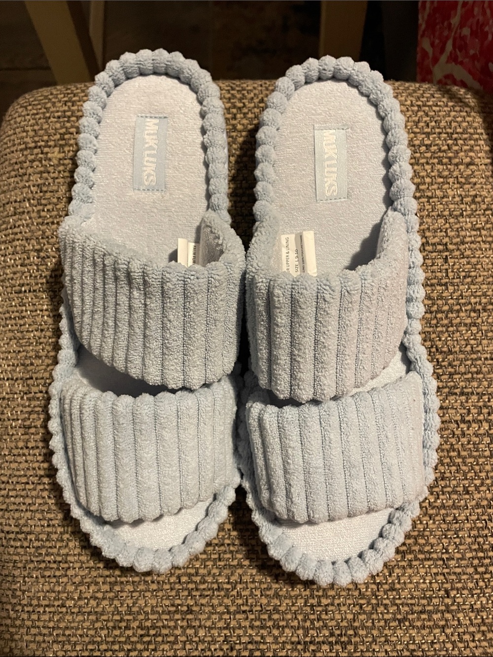 Muk Luks Light Blue Ribbed Double-Strap Slide Slippers